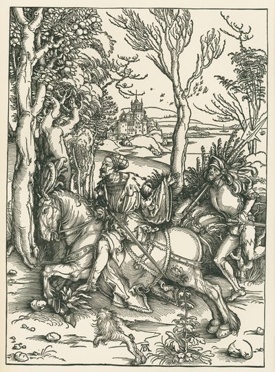 De ridder en de landsknecht, ca. 1496 (houtsnede) door Albrecht Dürer or Duerer