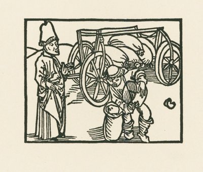 De Priester heeft een zak op een wagen en er wordt haver in gedaan, c.1489-90 (houtsnede) door Albrecht Dürer or Duerer