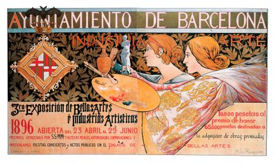 Affiche voor de derde "Expositie van Schone Kunsten en Artistieke Industrieën" van Barcelona in 1896 door Alejandro de Riquer