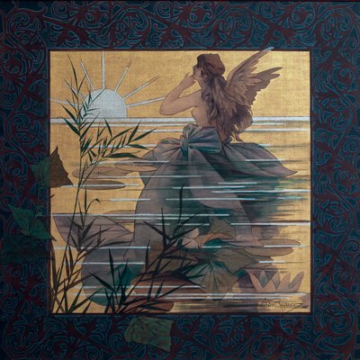 Compositie met gevleugelde nimf bij zonsopgang door Alejandro de Riquer