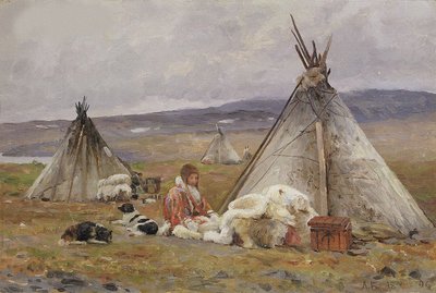 Een Nenets Chum (een nomadentent). Novaya Zemlya Eiland door Aleksandr Alekseevich Borisov