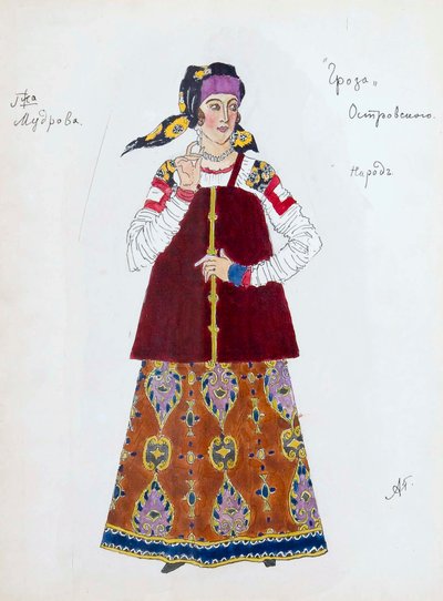 Kostuumontwerp voor het toneelstuk De Storm van Alexander Ostrovsky, 1916 door Aleksandr Jakovlevic Golovin
