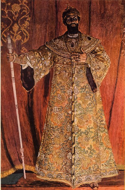 Portret van Fjodor Ivanov Sjaliapin in de Rol van Boris Godoenov door Aleksandr Jakovlevic Golovin