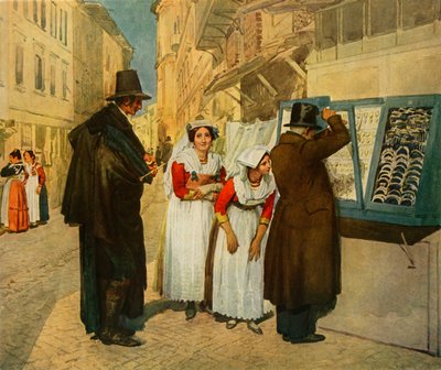 De bruidegom Campagnuolo kiest oorbellen voor zijn bruid, 1838 door Aleksandr Ivanov