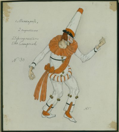 Kostuumontwerp voor het toneelstuk Het Masquerade door M. Lermontov, 1917 door Aleksandr Jakovlevic Golovin