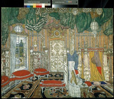 Decorontwerp voor het toneelstuk Het huwelijk van Figaro door Aleksandr Jakovlevic Golovin