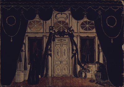 Toneelontwerp voor het toneelstuk Het Masker van M. Lermontov, 1917 door Aleksandr Jakovlevic Golovin