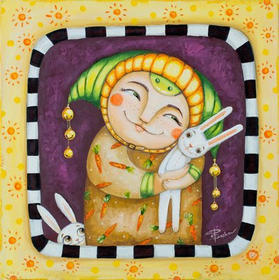 Lachend figuurtje en konijntjes door Aleksandra Paranchenko