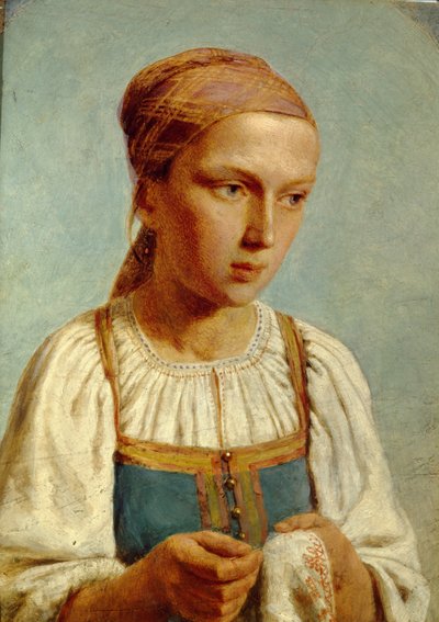 Borduurwerk Plattelandsmeisje, 1843 door Aleksei Gavrilovich Venetsianov