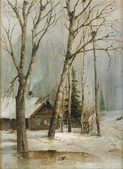 Huisje in het bos door Alexei Kondratjewitsch Sawrassow