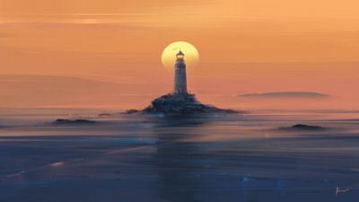 Zonsondergang bij de Gouden Vuurtoren door Alena Aenami