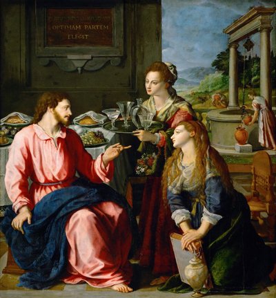 Christus in het huis van Martha en Maria door Alessandro Allori