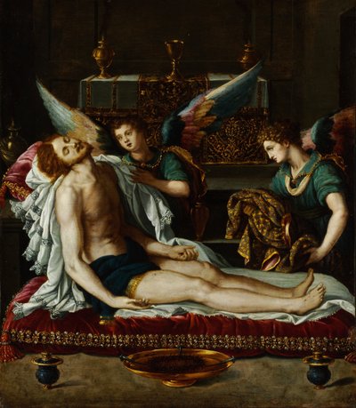 Het Lichaam van Christus Gezalfd door Twee Engelen door Alessandro Allori