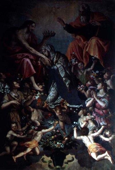 De kroning van de Maagd door Alessandro Allori