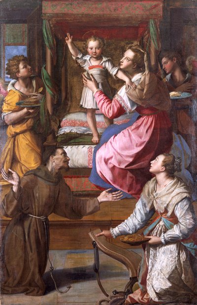 Maagd en kind met heiligen Franciscus en Lucia, 1583 door Alessandro Allori