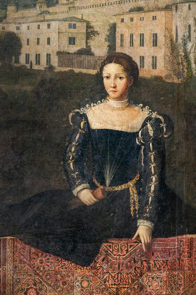 Portret van een edelvrouw, detail van de Kleine Kamer van de Edelvrouwen door Alessandro Bonvicino Moretto