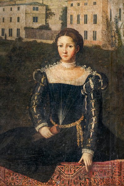 Portret van een edelvrouw, (detail) van de Kleine Kamer van de Edelvrouwen door Alessandro Bonvicino Moretto