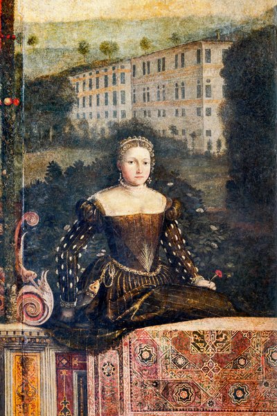 Portret van een edelvrouw, (detail) van de Kleine Kamer van de Edelvrouwen door Alessandro Bonvicino Moretto