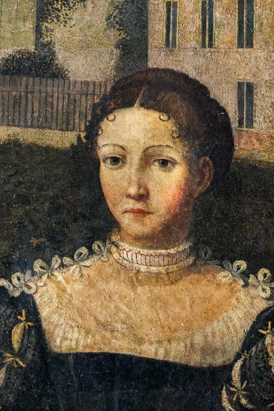 Portret van een edelvrouw (detail) door Alessandro Bonvicino Moretto