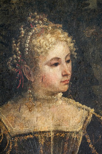 Portret van een edelvrouw (detail van de Kleine Kamer van de Edelvrouwen) door Alessandro Bonvicino Moretto