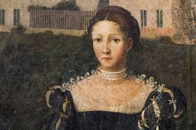 Portret van een edelvrouw (detail) door Alessandro Bonvicino Moretto