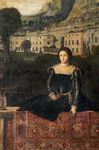 Portret van een edelvrouw, detail van de Kleine Kamer van de Edelvrouwen door Alessandro Bonvicino Moretto