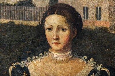 Portret van een edelvrouw, detail van de Kleine Kamer van de Edelvrouwen door Alessandro Bonvicino Moretto