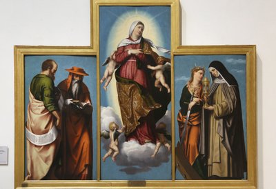De Hemelvaart van de Maagd met St. Marcus en St. Hiëronymus, St. Catharina van Alexandrië en St. Clara, c.1529 door Alessandro Bonvicino Moretto