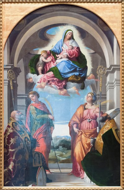 De Maagd en Kind en de jonge heilige Johannes door Alessandro Bonvicino Moretto