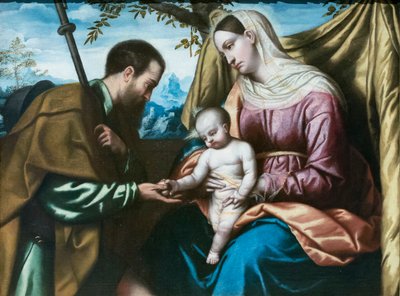 De Maagd en Kind met Sint Rochus door Alessandro Bonvicino Moretto