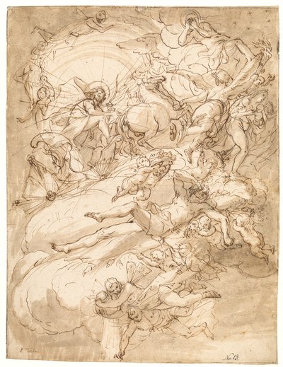 Apollo in zijn wagen, ontwerp voor een plafondschildering door Alessandro Gherardini