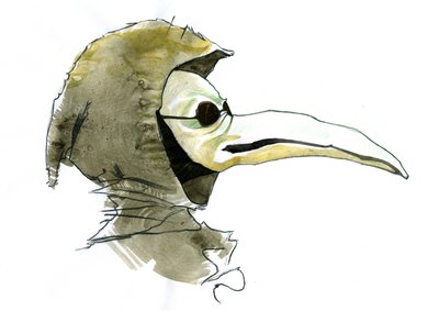 Een pestdokter met een snavelachtig masker gevuld met aromatische items door Alessandro Lonati