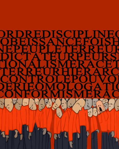 Allegorie van het gewicht van dictatuur, repressie, discipline over de mens, menigte verpletterd door macht en angst voor tirannen - Illustratie 2014 door Alessandro Lonati