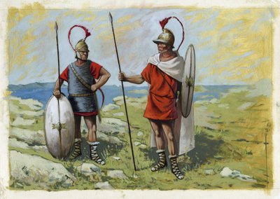 Oud Griekenland: tureophore huursoldaat (Thureophoros of Thureophoroi) en Thorakites (Thorakitai) door Alessandro Lonati