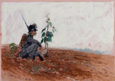 Oostenrijkse jager, zittend bij een wijngaard door Alessandro Lonati