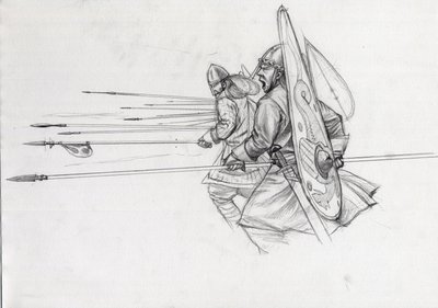 Aanval van Normandische krijgers van de infanterie tijdens de slag bij Hastings in 1066 door Alessandro Lonati