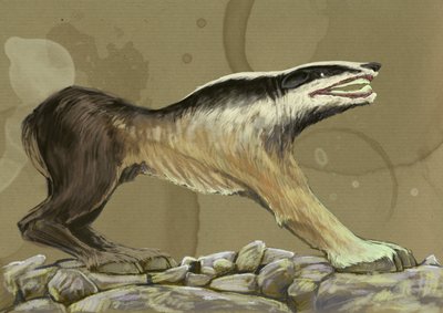 Fantastische monsters en wezens, cryptozoologie: representatie van een crocotte (of leucrotta, corocotta, crocuta, yena) mythische wolfhond uit India of Ethiopië door Alessandro Lonati