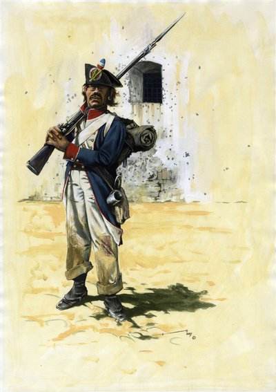 Eerste Keizerrijk: infanteriesoldaat en kanonnier van de Franse infanteriebrigade van het grote Napoleontische leger in een fort door Alessandro Lonati