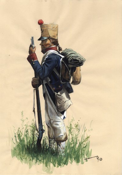 Eerste Keizerrijk (1804-1814 en 1815): Franse infanteriesoldaat van het grote Napoleontische leger in veldkleding door Alessandro Lonati
