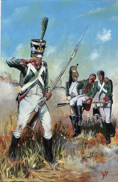 Eerste Keizerrijk (1804-1814 en 1815): soldaten van het grote Napoleontische leger in Italië helpen een gewonde kameraad door Alessandro Lonati