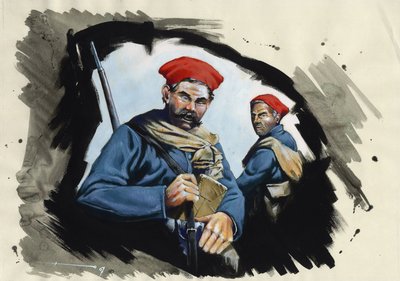Eerste Wereldoorlog 1914-1918: Algerijnse soldaten van het Franse leger in een loopgraaf door Alessandro Lonati