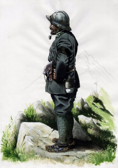 Eerste Wereldoorlog 1914-1918: Alpenjagerofficier van het Italiaanse leger aan het Front des Alpes door Alessandro Lonati