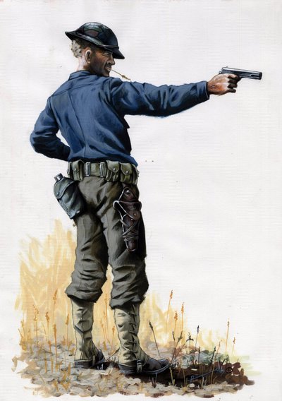 Eerste Wereldoorlog 1914-1918: Amerikaanse legerinfanterist met een pistool in 1917 aan het Westfront door Alessandro Lonati