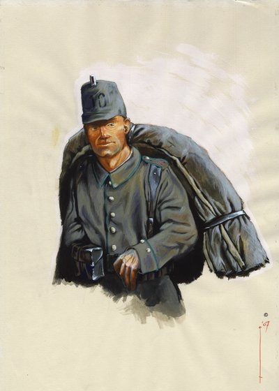 Eerste Wereldoorlog 1914-1918: Oostenrijkse jager met berguitrusting aan het Alpenfront in Italië door Alessandro Lonati