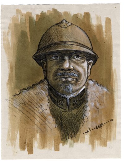Eerste Wereldoorlog 1914-1918: portret van een soldaat van het Italiaanse leger in 1915 door Alessandro Lonati