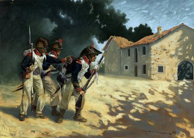 Eerste keizerrijk: Grenadiers van de Franse infanterie op patrouille tijdens de Italiaanse campagnes door Alessandro Lonati