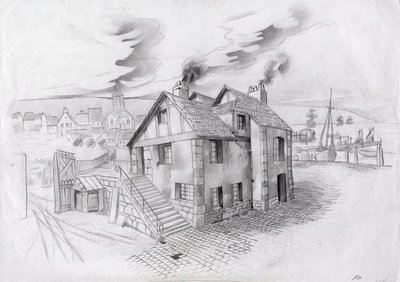 Huis in een dorp nabij een haven in Frankrijk in de 19e eeuw door Alessandro Lonati