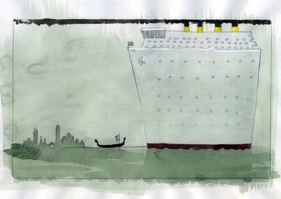 Impact van verkeer in de lagune van Venetië, Italië Illustratie door Alessandro Lonati door Alessandro Lonati