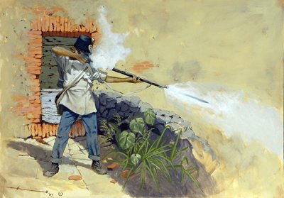 Italiaanse campagne: een Oostenrijkse infanterist die het vuur opent tijdens de slag bij Solferino door Alessandro Lonati