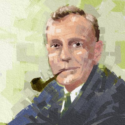 Portret van astronoom Edwin Hubble, 2023 (illustratie) door Alessandro Lonati